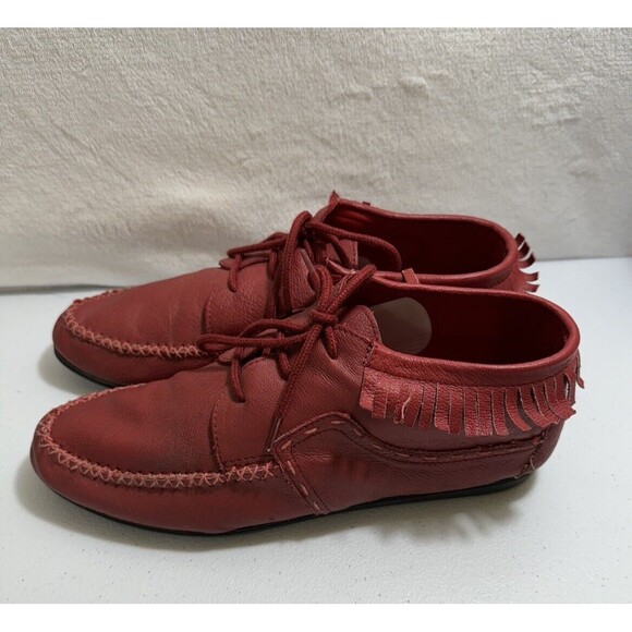 VTG 80S WOMENS 9 RED FRINGE LEATHER BOOTIES HUNTER’S RUN BOOTS SHOES - Picture 2 of 5